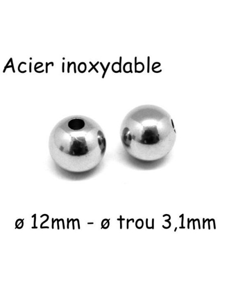 Perle ronde 12mm en acier inoxydable argenté