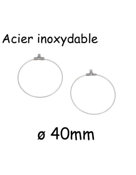 Support boucles d'oreilles créoles 40mm argenté en acier inoxydable