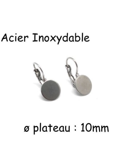 Support BO crochet avec plateau de 10mm acier inox argenté
