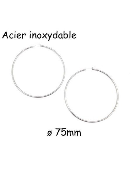 grande créole argenté en acier inoxydable 75mm - BO XXL