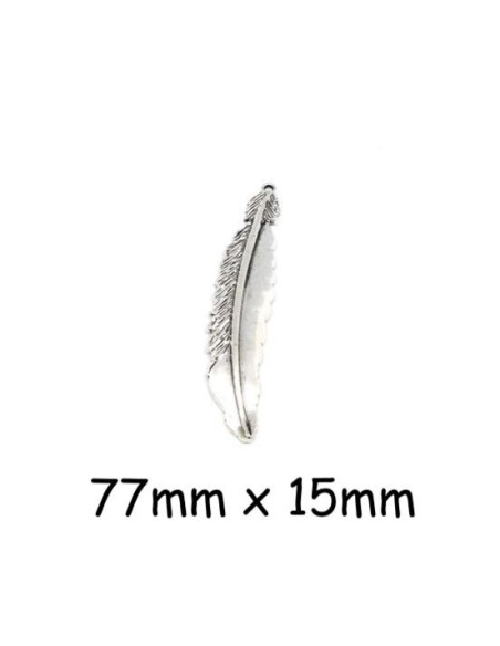 Grand pendentif  plume argenté en métal