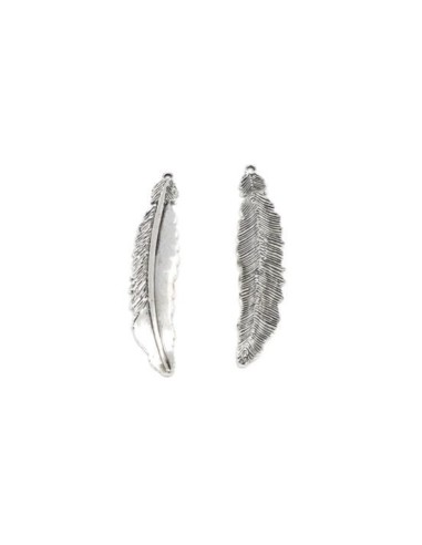 pendentif plume original argenté en métal