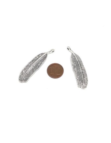 Pendentif plume argenté pour collier sautoir