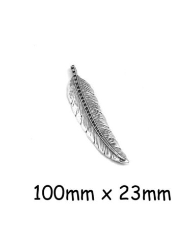 Grande plume pendentif 10cm en métal argenté