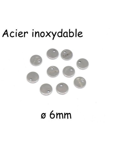 mini breloques sequin argenté en acier inoxydable 6mm noté acero