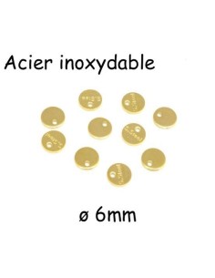 mini breloques sequin doré en acier inoxydable 6mm inscrit "s.steel"