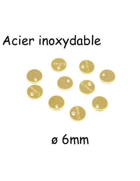 mini breloques sequin doré en acier inoxydable 6mm inscrit "s.steel"