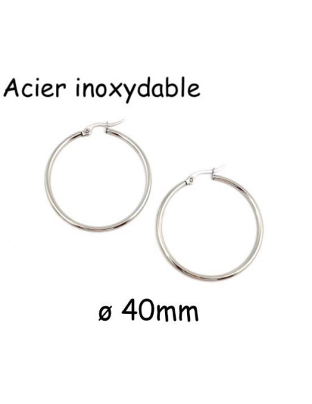 boucles d'oreilles créole argenté en acier inoxydable 40mm