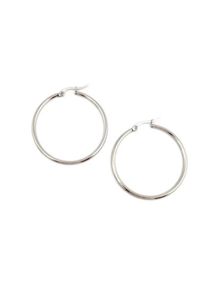 BO créole argenté ronde en acier inoxydable 40mm