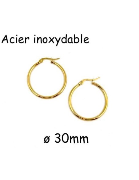 créole doré en acier inoxydable 30mm. BO couleur or en acier inox créole doré en acier inoxydable 30mm. BO couleur or en acier inox