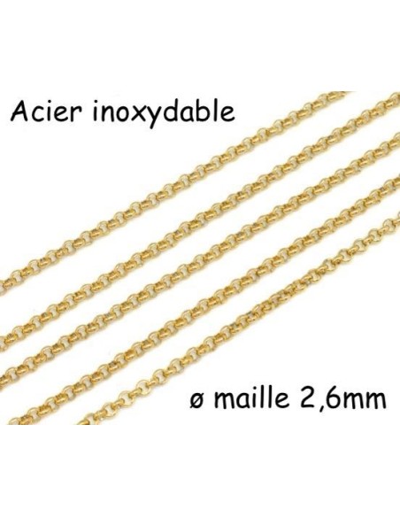 chaînette doré maille forçat ronde fine en acier inoxydable maillon 2,6mm