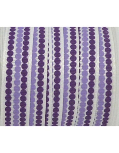 Ruban Galon plat pois violet et mauve sur fond blanc 10mm de large