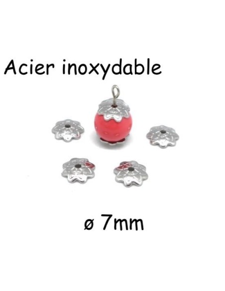 Coupelle argenté en acier inoxydable fleur 7mm, chapeau pour perle