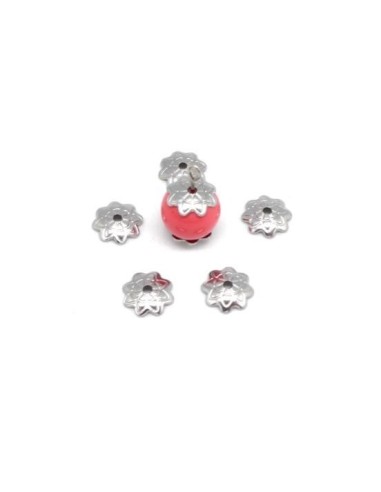 Chapeau pour perle en acier inoxydable argenté fleur 7mm