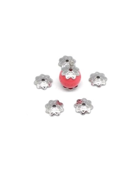 Chapeau pour perle en acier inoxydable argenté fleur 7mm