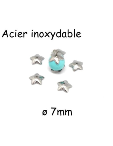 Coupelle argenté en acier inoxydable étoile 7mm, chapeau pour perle