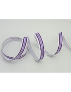 Ruban Galon plat pois violet et mauve sur fond blanc 10mm... 2