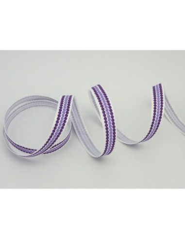 Ruban Galon plat pois violet et mauve sur fond...