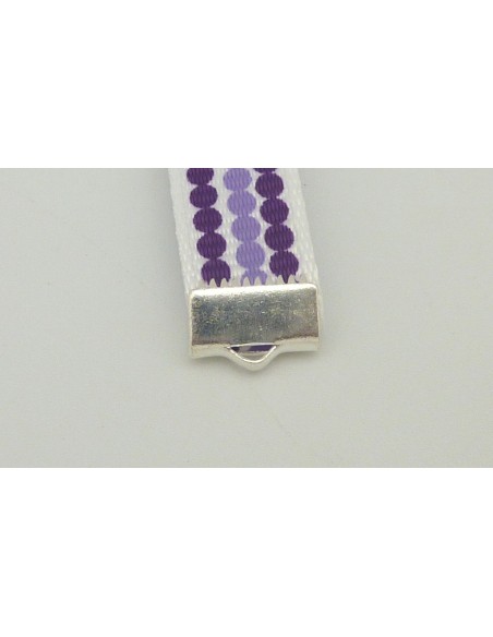 Ruban Galon plat pois violet et mauve sur fond blanc 10mm de large