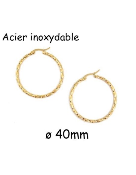 Créole torsadée doré 40mm en acier inoxydable