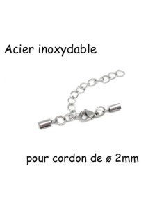 Fermoir argenté pour cordon de 2mm en acier inox