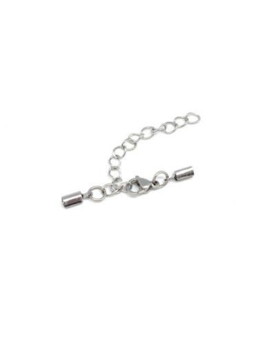 Fermoir pour cordon cuir de 2mm en acier inox avec serre fil et chainette