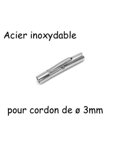 Fermoir clip pour cordon de 3mm en acier inoxydable argenté brillant
