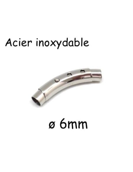 Fermoir réglable argenté en acier inoxydable pour cordon 6mm