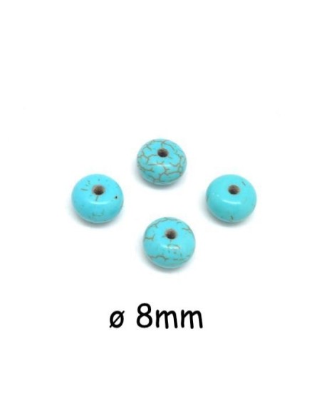 Perle rondelle 8mm imitation turquoise "Howlite" bleu turquoise