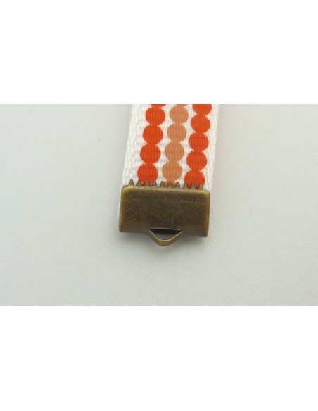 Ruban Galon plat pois orange et chair sur fond blanc 10mm de large