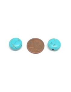 Perle pastille 12mm imitation turquoise "Howlite" bleu turquoise 2