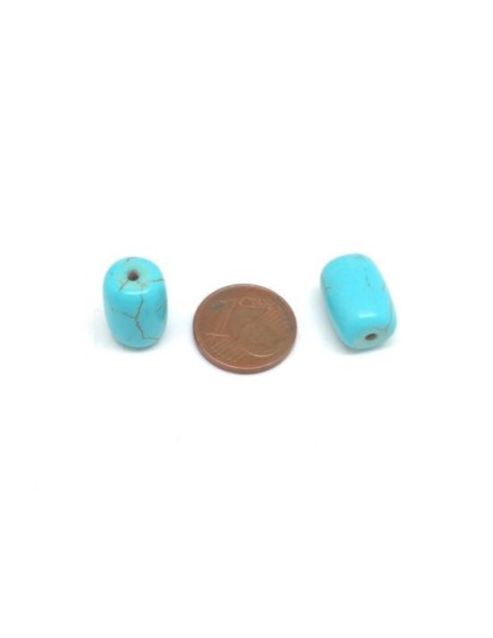 Perle cylindre imitation "Howlite" bleu 14mm