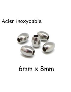 Perle ovale argenté en acier inoxydable lisse pour création de bracelets