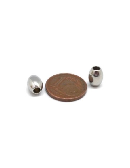 Perle tonneau en acier inox pour cordon cuir 2,5mm