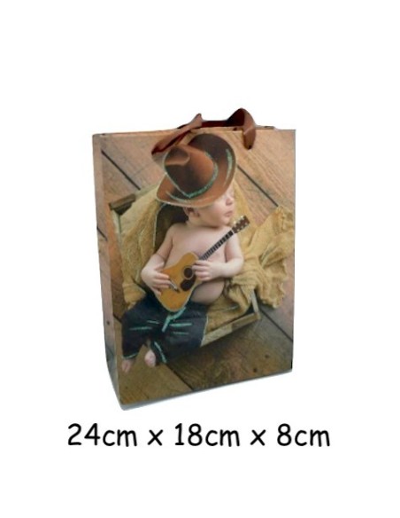 Pochette cadeau bébé cowboy en papier cartonné glacé 