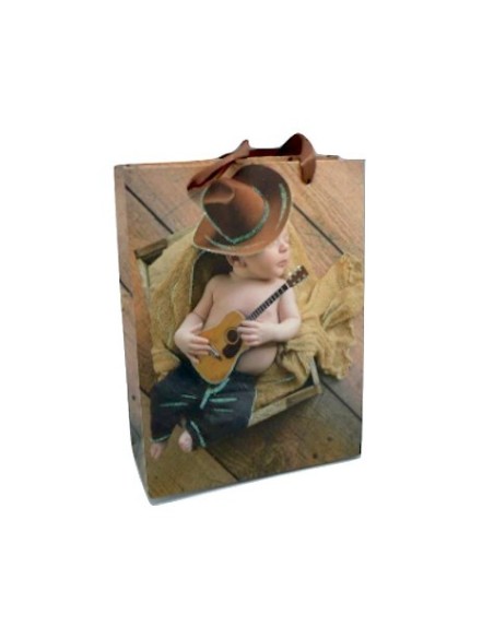 Sac cadeau bébé et sa guitare en papier glacé
