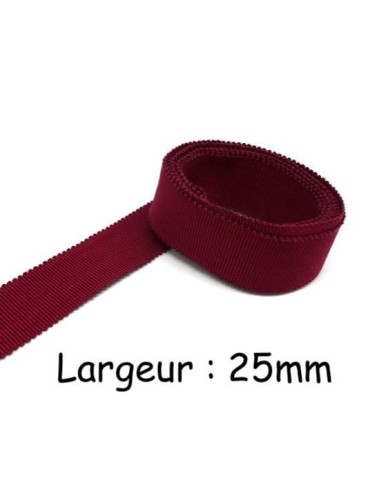 Ruban gros grain tradition 25mm rouge bordeaux en coton