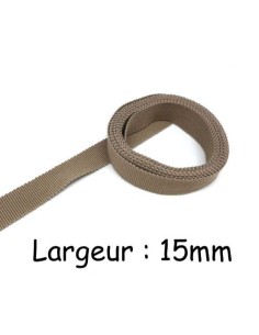 Ruban gros grain tradition 15mm beige sépia en coton