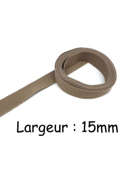 Ruban gros grain tradition 15mm beige sépia en coton