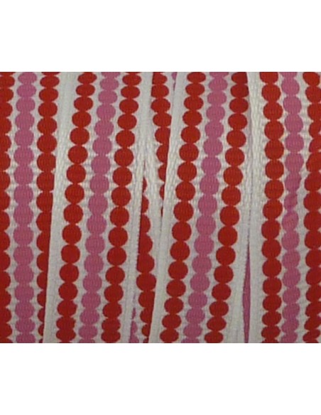 Ruban plat 10mm blanc à pois rouges et roses