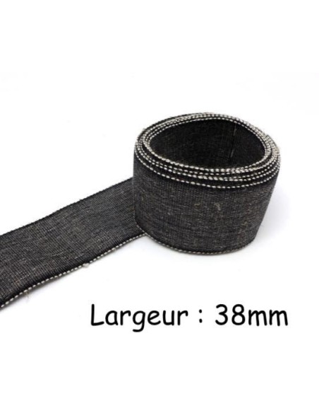 Large Ruban gros grain chambray noir et beige lin et viscose