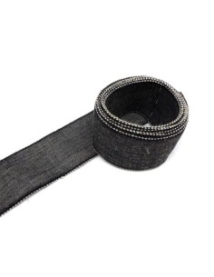 Large Ruban gros grain chambray noir et beige lin et viscose 2