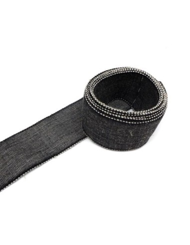 Large Ruban gros grain 38mm chambray noir et beige lin et viscose pour création couture