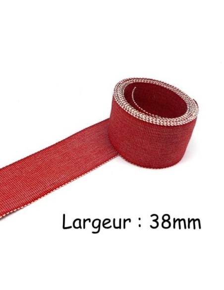 Ruban gros grain chambray 38mm rouge et beige en lin et viscose