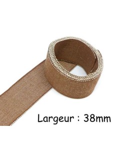 Ruban gros grain chambray 38mm marron et beige en lin et viscose