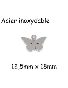 Breloque papillon argenté en acier inoxydable
