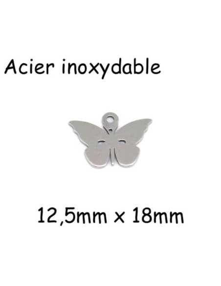 Breloque papillon argenté en acier inoxydable