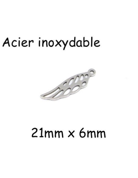 Breloque plume en acier inoxydable argenté