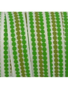 Ruban Galon plat pois vert et kaki sur fond blanc 10mm de...