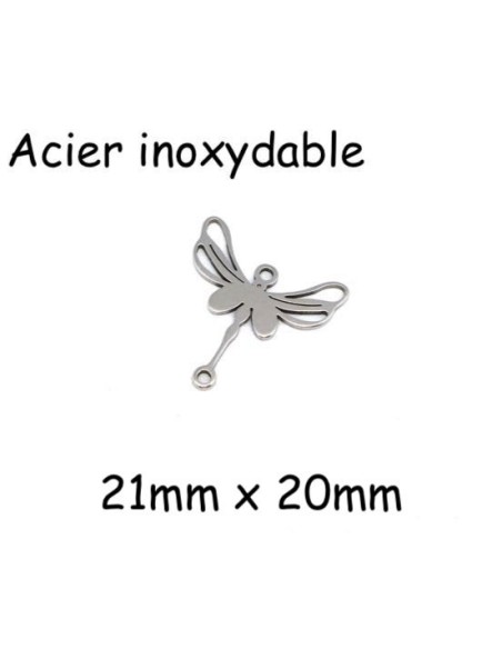 Perle connecteur libellule en acier inoxydable argenté